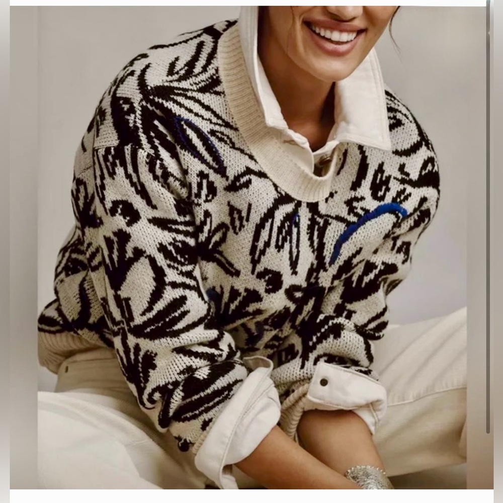 Anthropologie Floral Pop Embroidered Sweater size S